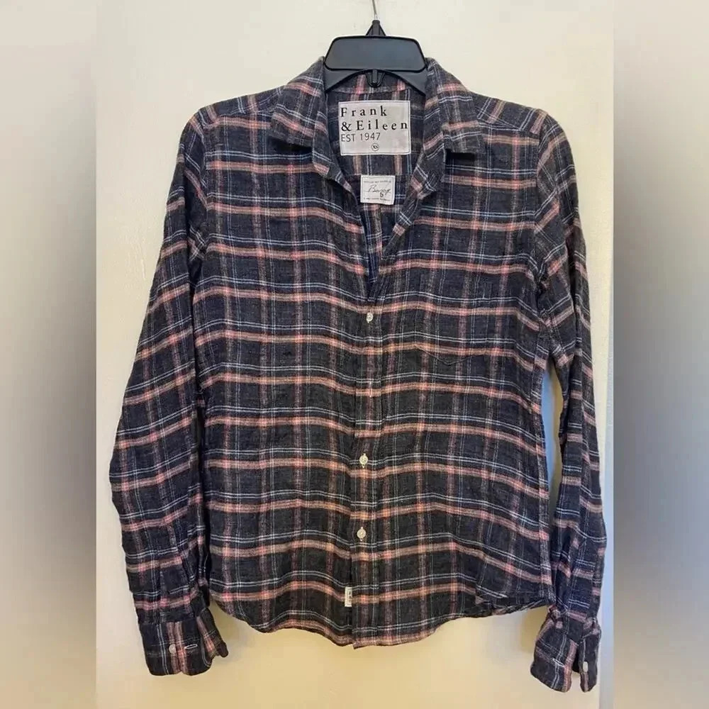 Frank & Eileen Barry Linen Plaid Long Sleeve Button Down Size XS - Picture 4 of 12
